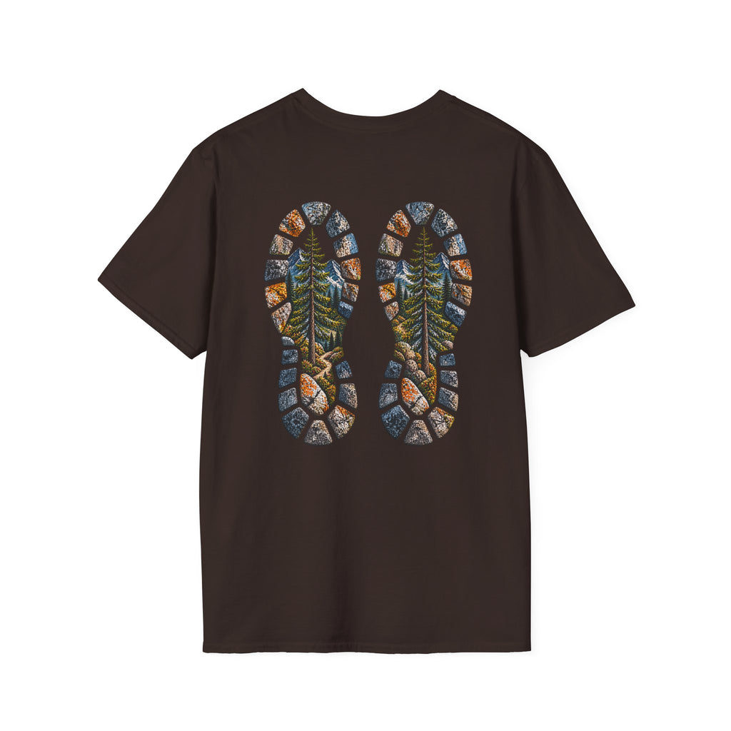 Hiking Bootprint T‑Shirt — Mountain Trail Nature Graphic Tee