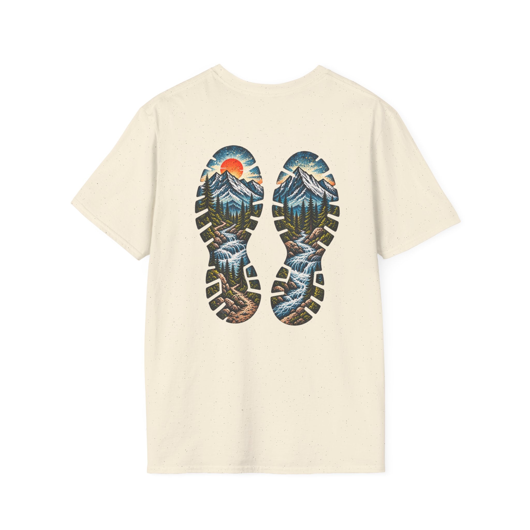 Hiking Bootprint Mountain Tee — Sunset Trail Graphic T-Shirt