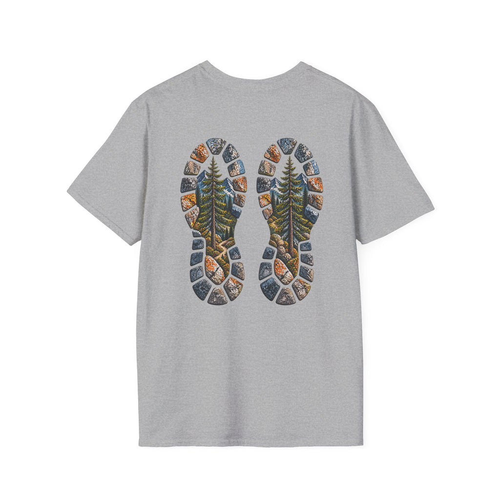 Hiking Bootprint T‑Shirt — Mountain Trail Nature Graphic Tee