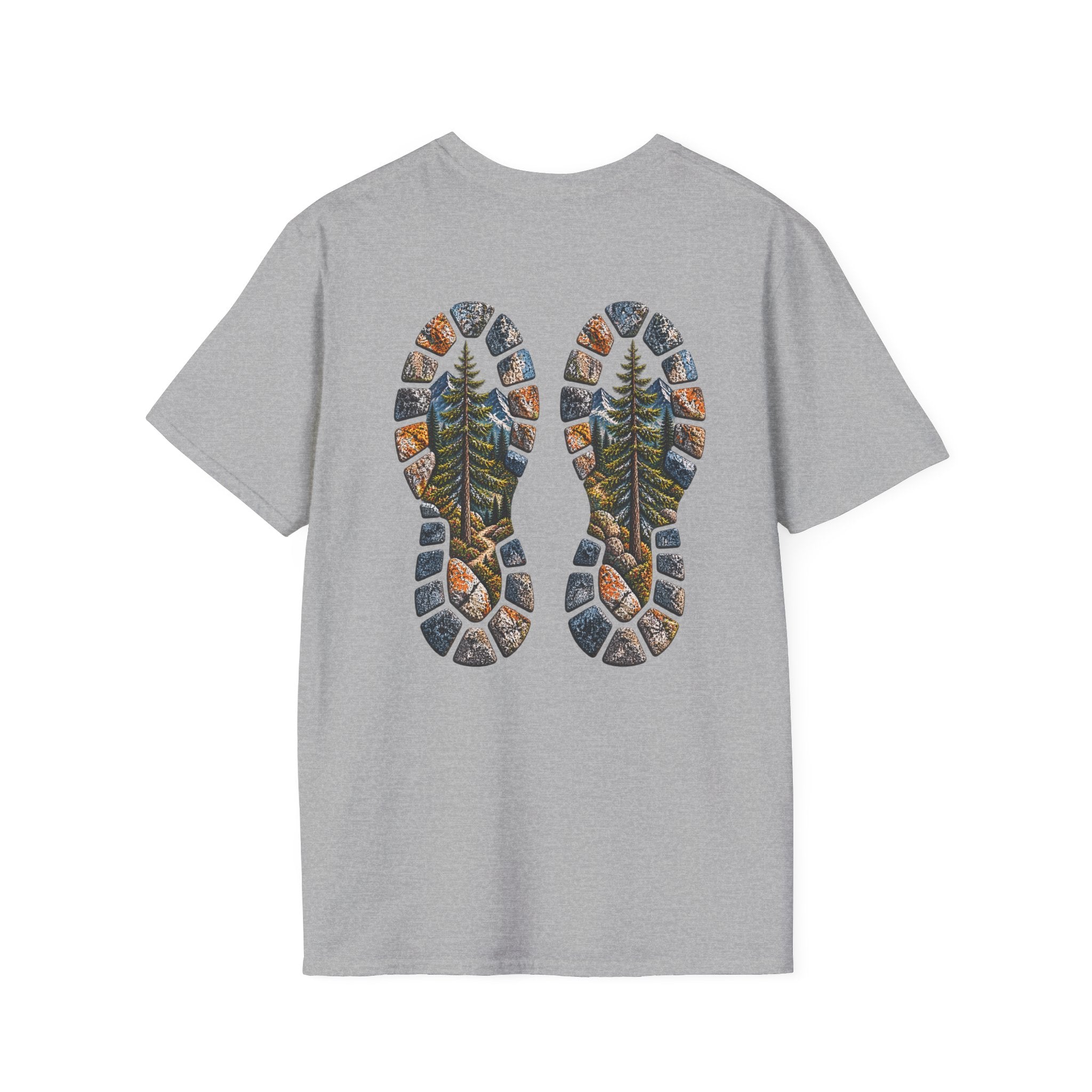 Hiking Bootprint T‑Shirt — Mountain Trail Nature Graphic Tee