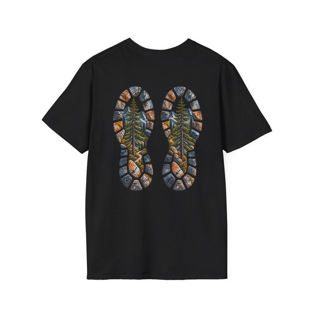 Hiking Bootprint T‑Shirt — Mountain Trail Nature Graphic Tee