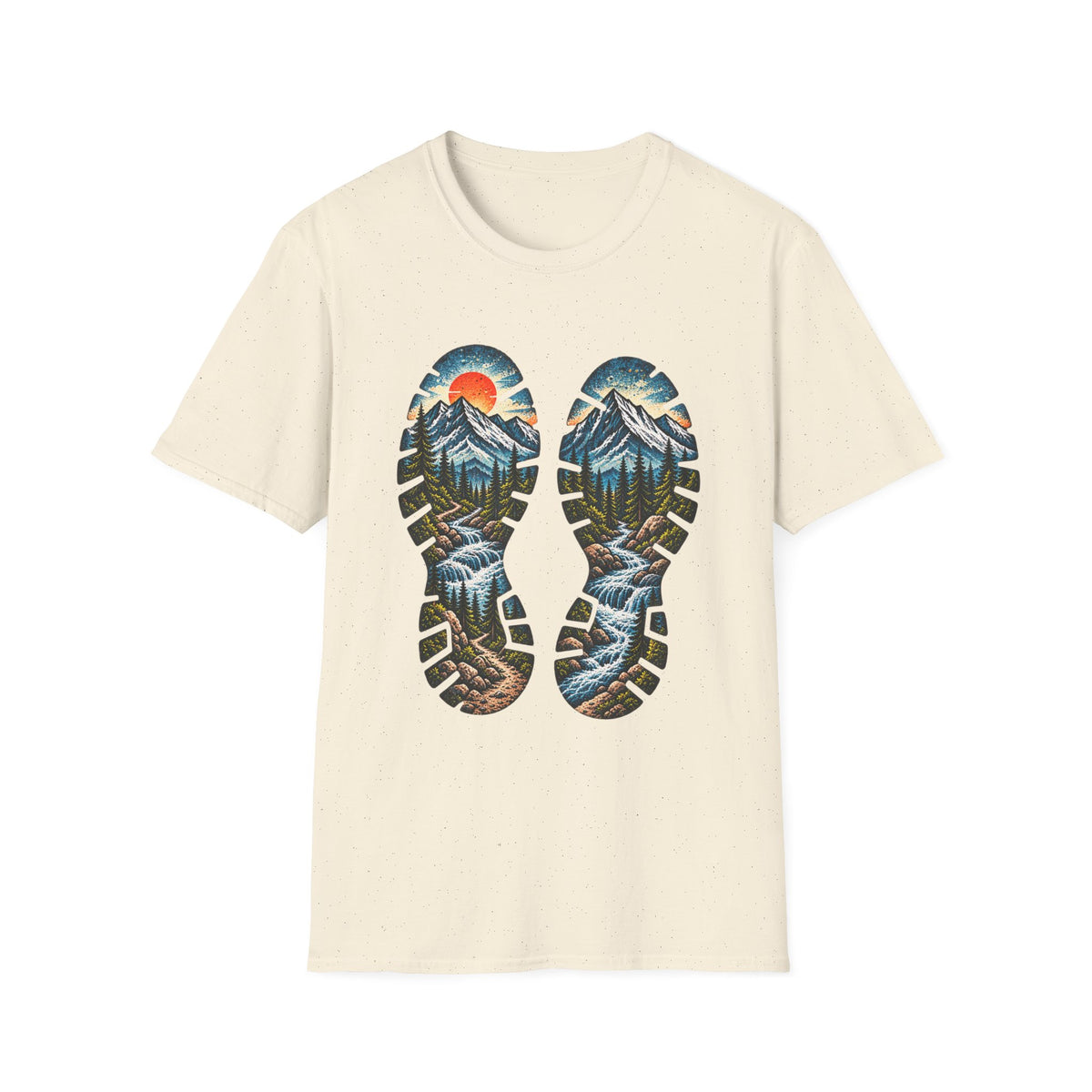 Hiking Bootprint Mountain Tee — Sunset Trail Graphic T-Shirt