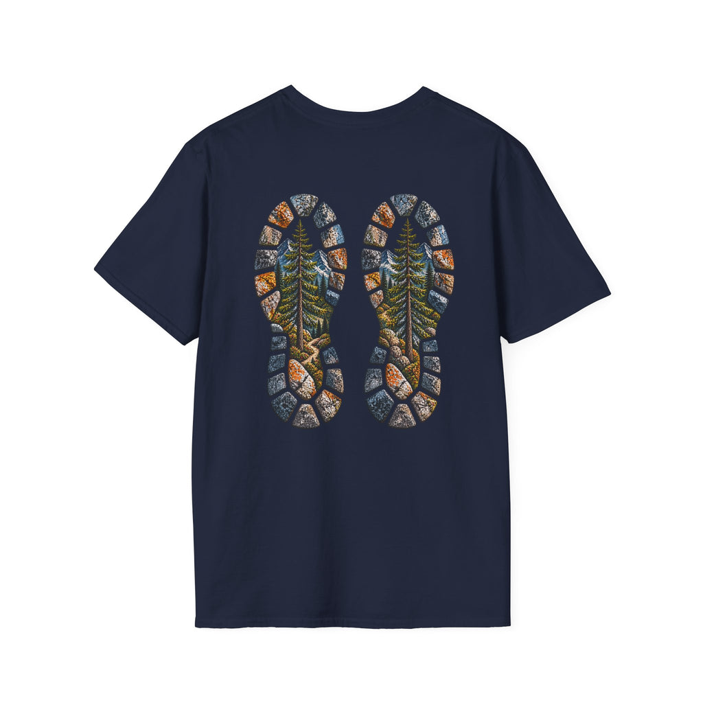 Hiking Bootprint T‑Shirt — Mountain Trail Nature Graphic Tee