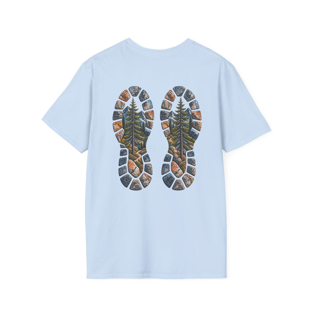 Hiking Bootprint T‑Shirt — Mountain Trail Nature Graphic Tee