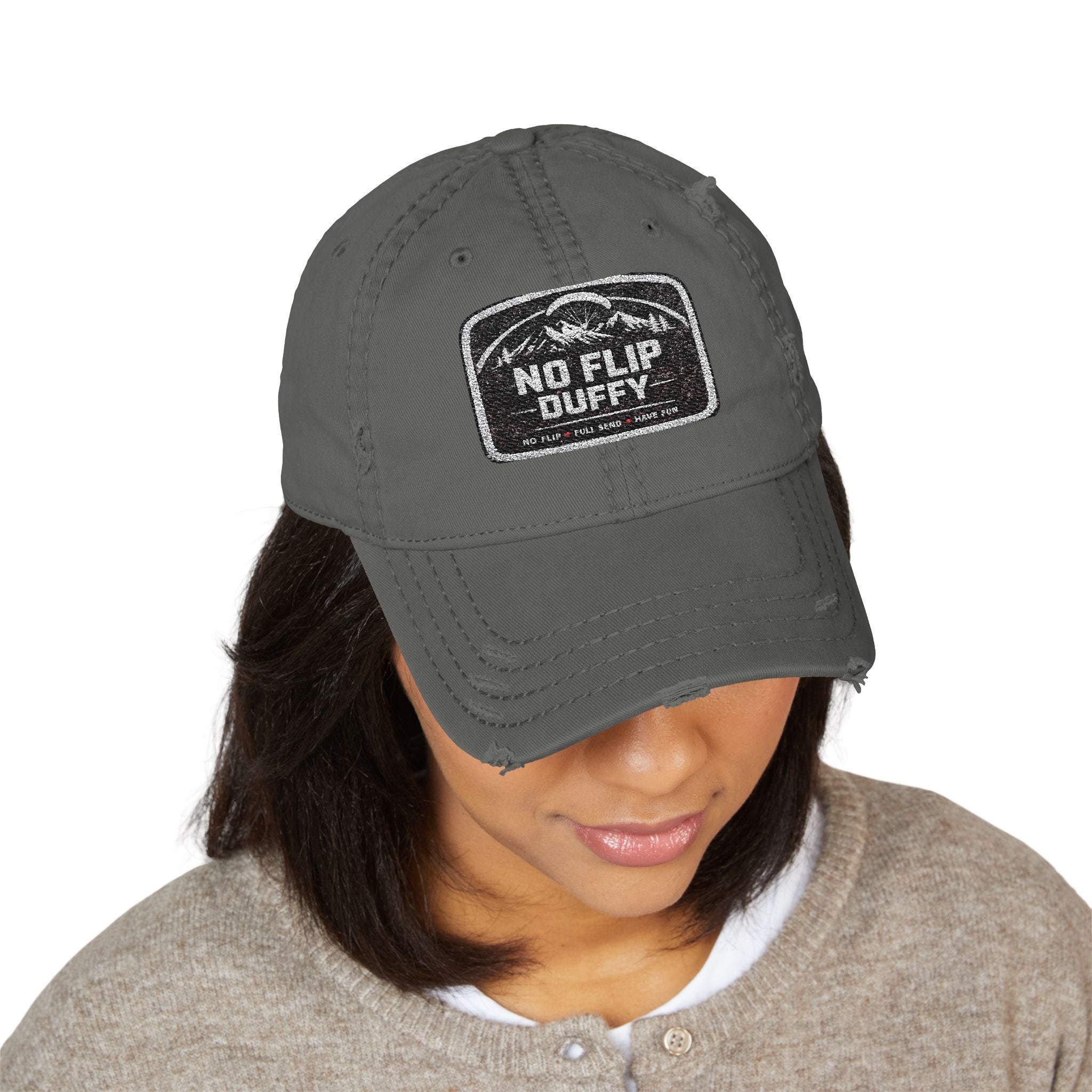 No Flip Duffy Embroidered Distressed Dad Hat