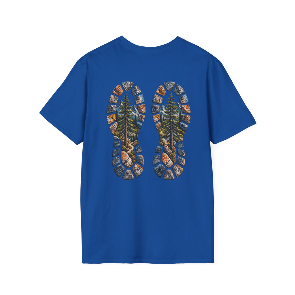Hiking Bootprint T‑Shirt — Mountain Trail Nature Graphic Tee