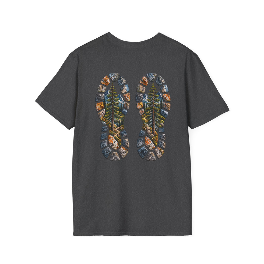 Hiking Bootprint T‑Shirt — Mountain Trail Nature Graphic Tee