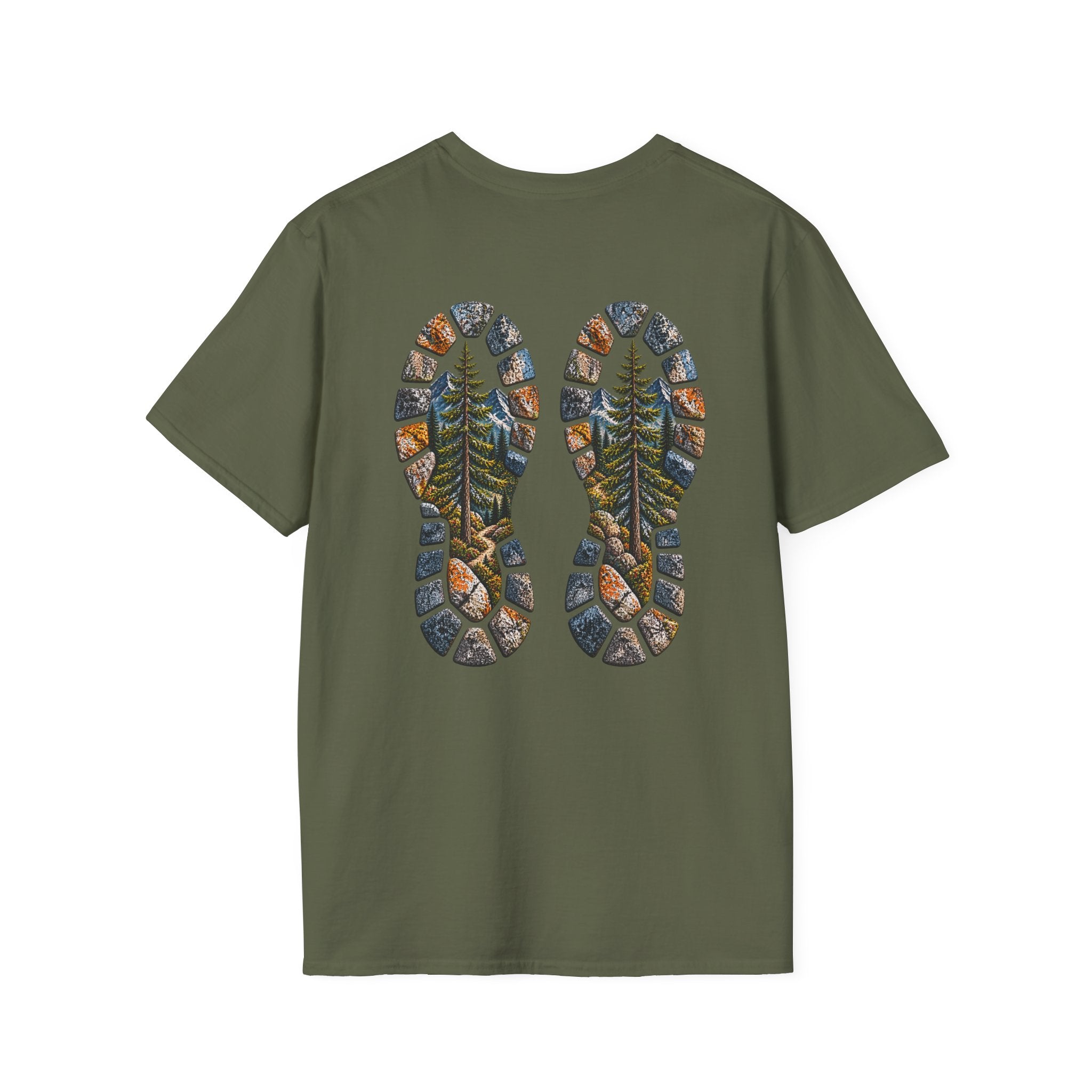Hiking Bootprint T‑Shirt — Mountain Trail Nature Graphic Tee