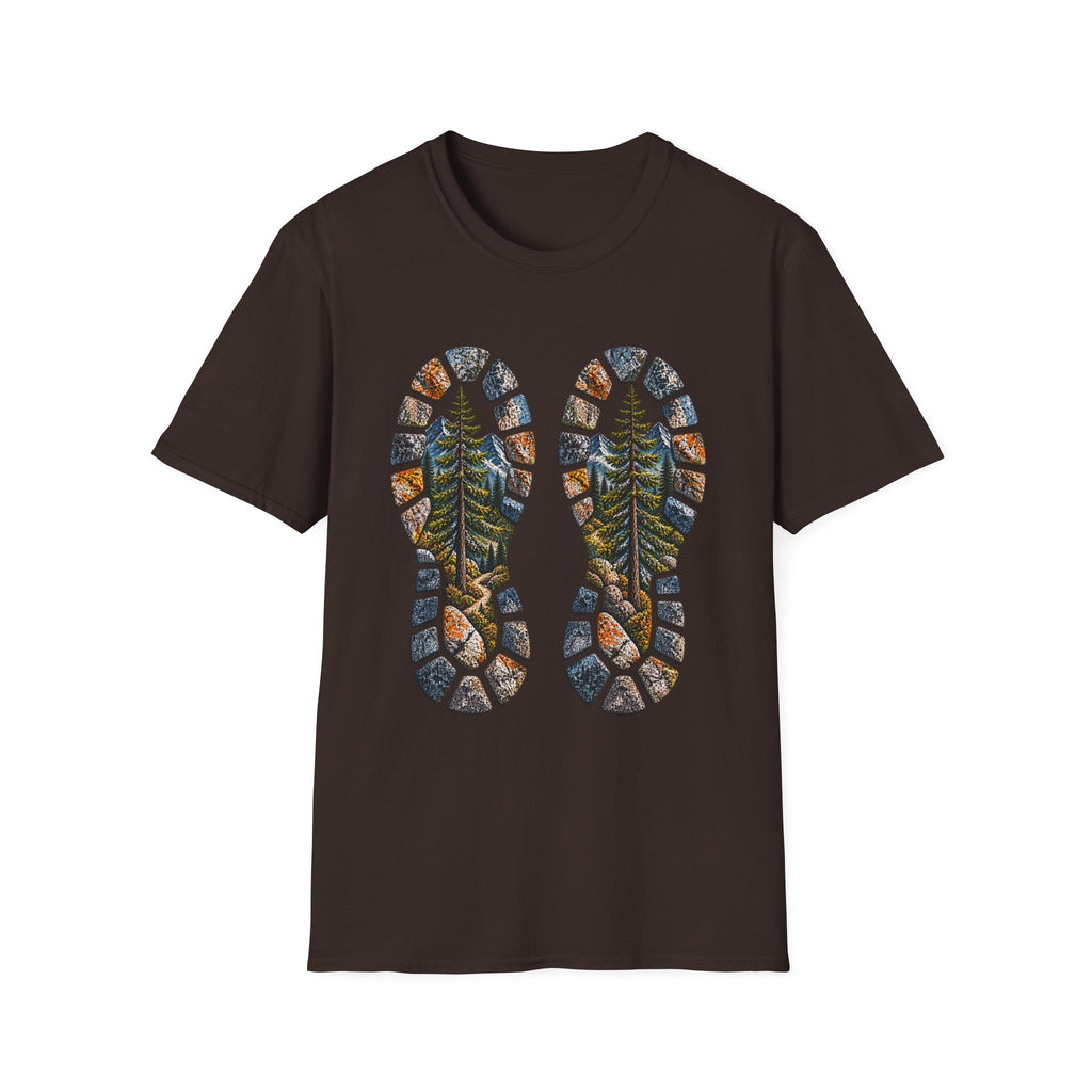 Hiking Bootprint T‑Shirt — Mountain Trail Nature Graphic Tee