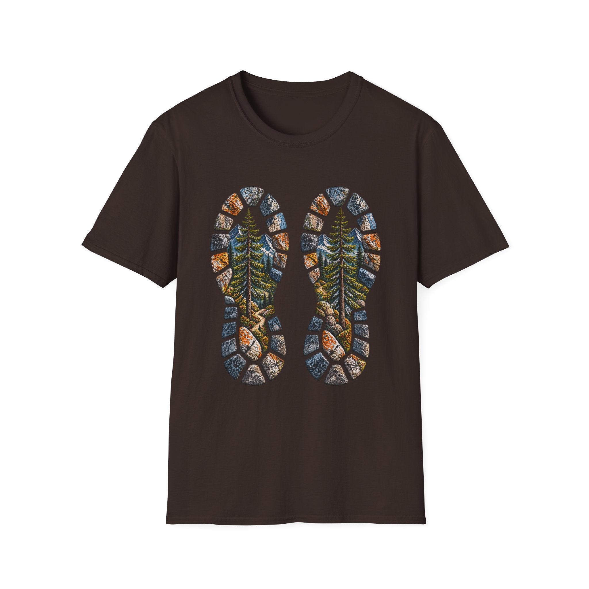 Hiking Bootprint T‑Shirt — Mountain Trail Nature Graphic Tee