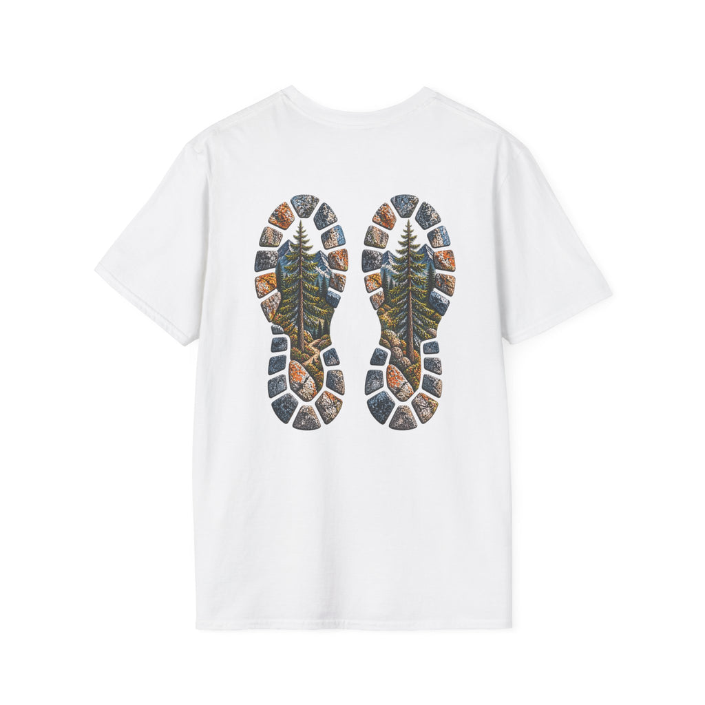Hiking Bootprint T‑Shirt — Mountain Trail Nature Graphic Tee